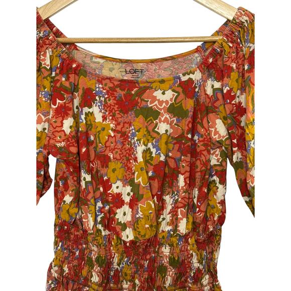 Ann Taylor Loft Orange & Red Short Sleeve Smocked Top Women's Small - Picture 2 of 6